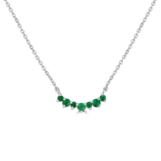 Grace Sterling Silver Round Emerald Curved Bar Cable Chain Necklace, 18 Inches