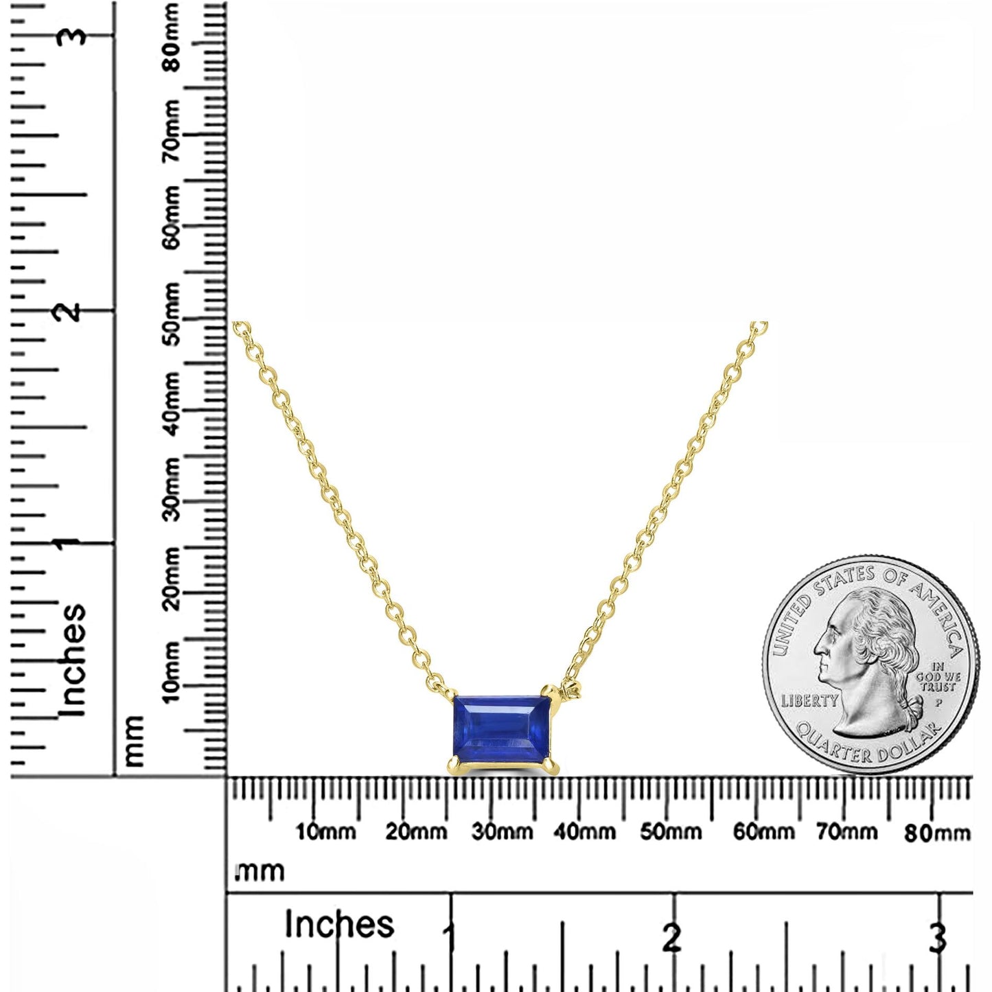 Sterling Silver Genuine Blue Kyanite Baugette Pendant Necklace