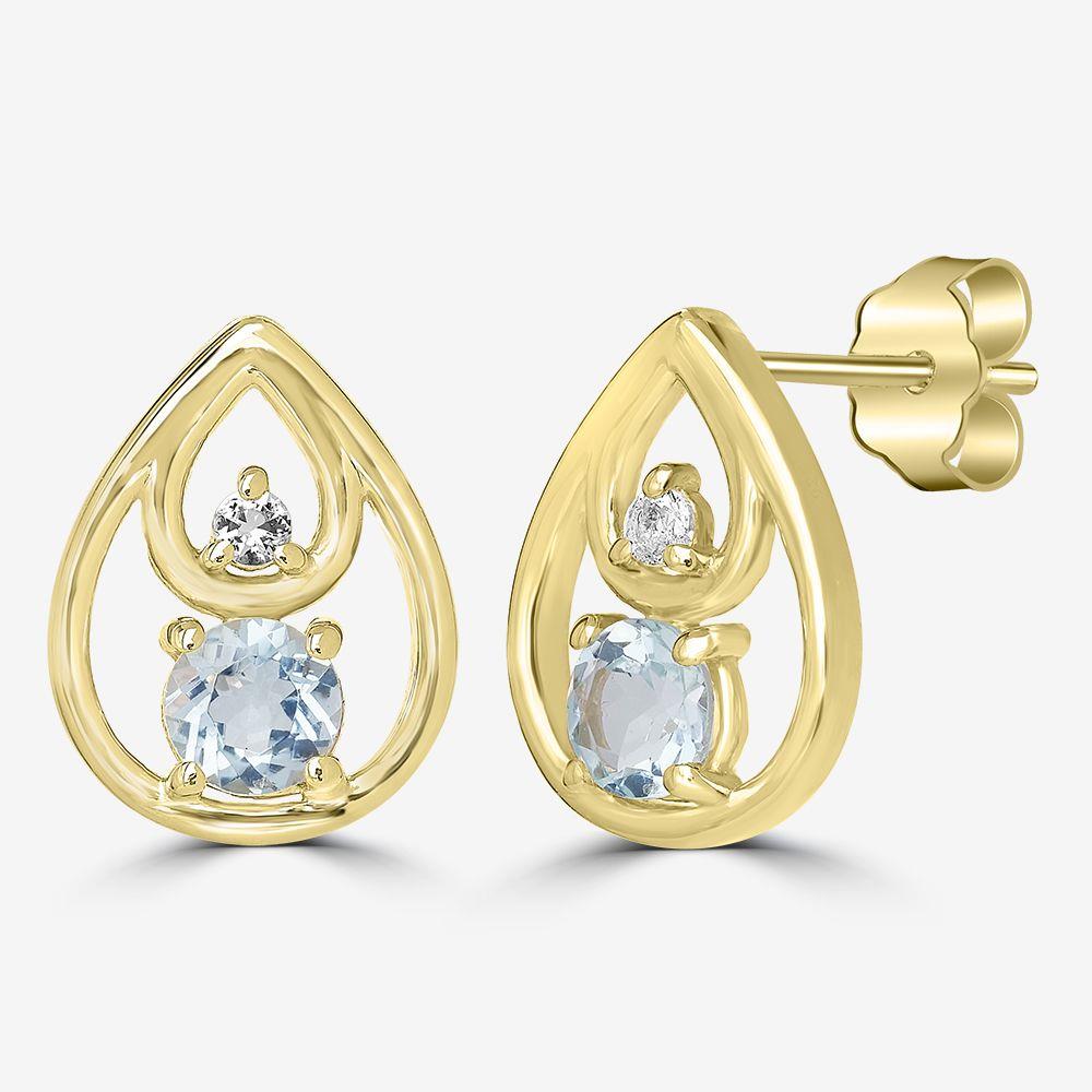 14K Gold Over Sterling Silver Round Blue and White Topaz Stud Earrings