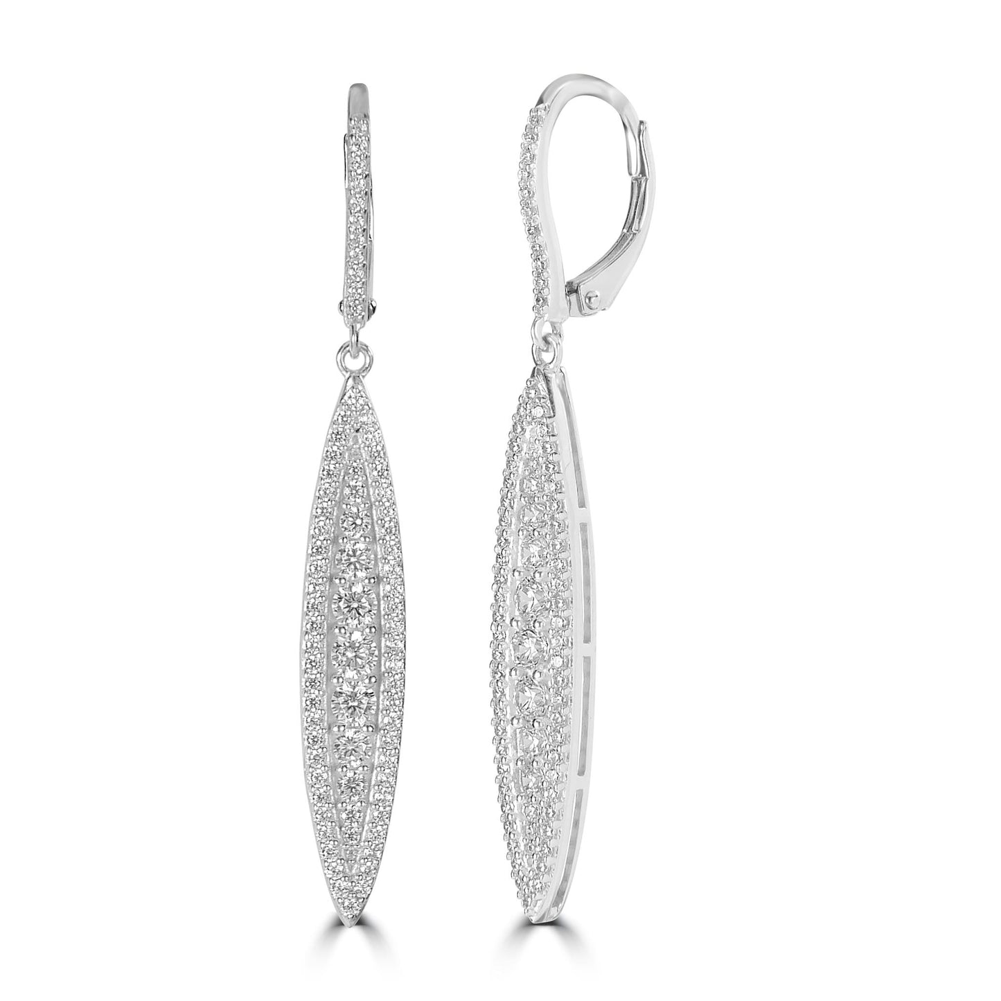 Judy Crowell Jewelry Sterling Silver Long Marquis Cubic Zirconia Leverback Drop Earrings