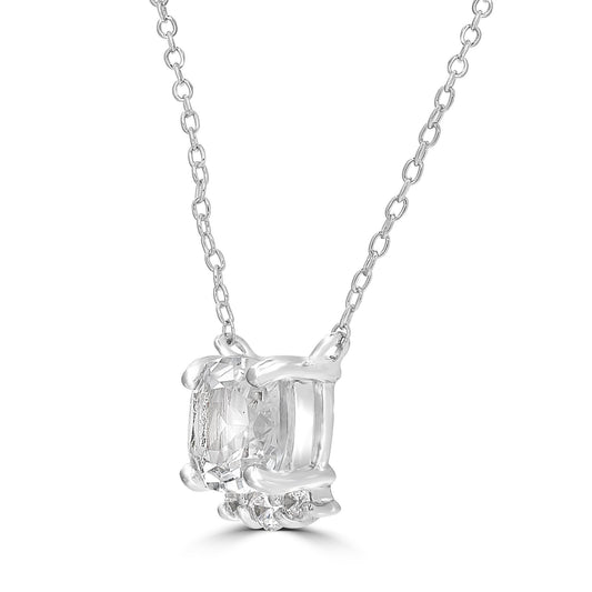 Sterling Silver Genuine White Topaz and Cubic Zirconia Cushion Cut Pendant Necklace, 18 Inches