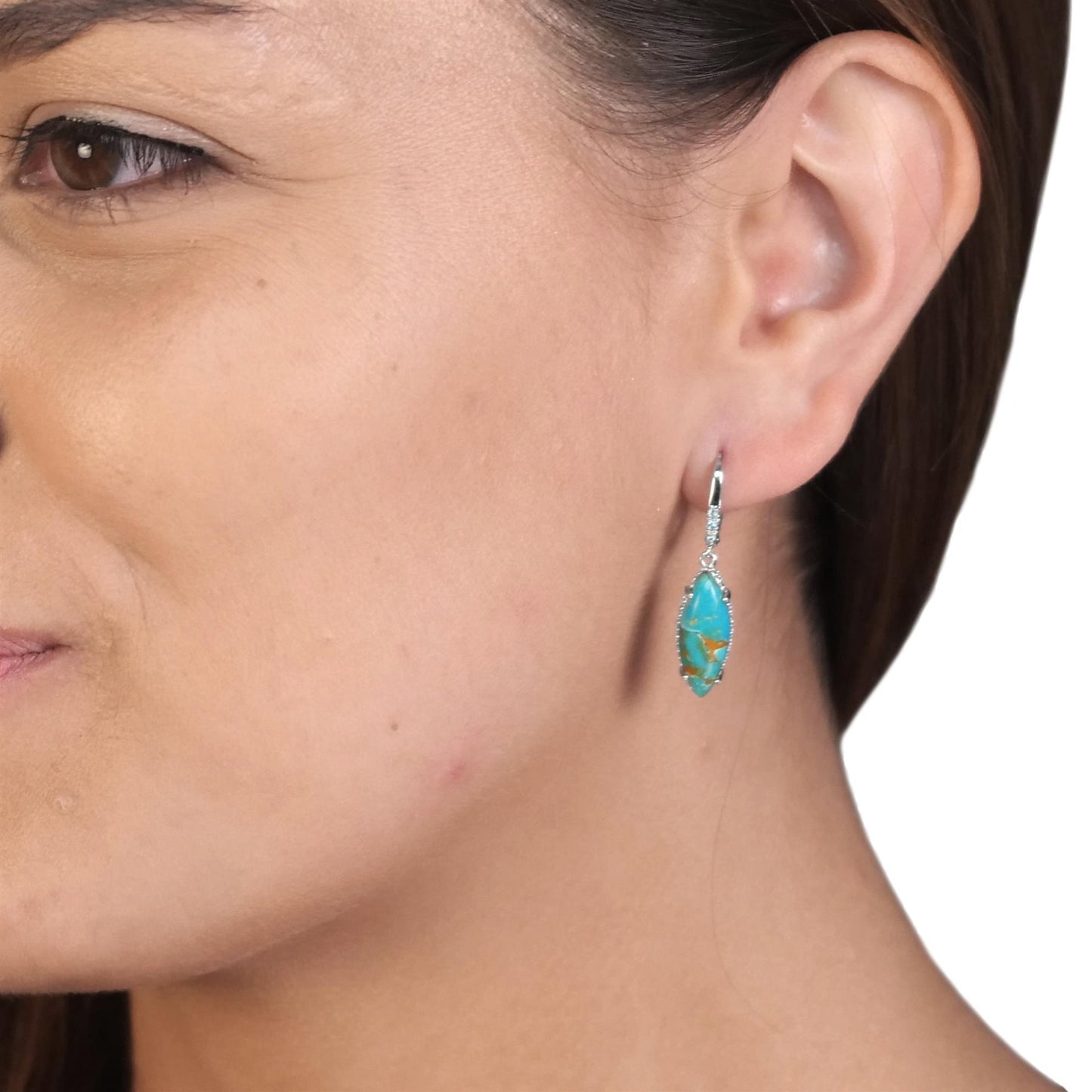 Sterling Silver Marquise Cabochon Gemstone High Polish Drop Earrings