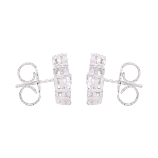 Sterling Silver Pear White Cubic Zirconia Floral Stud Earrings