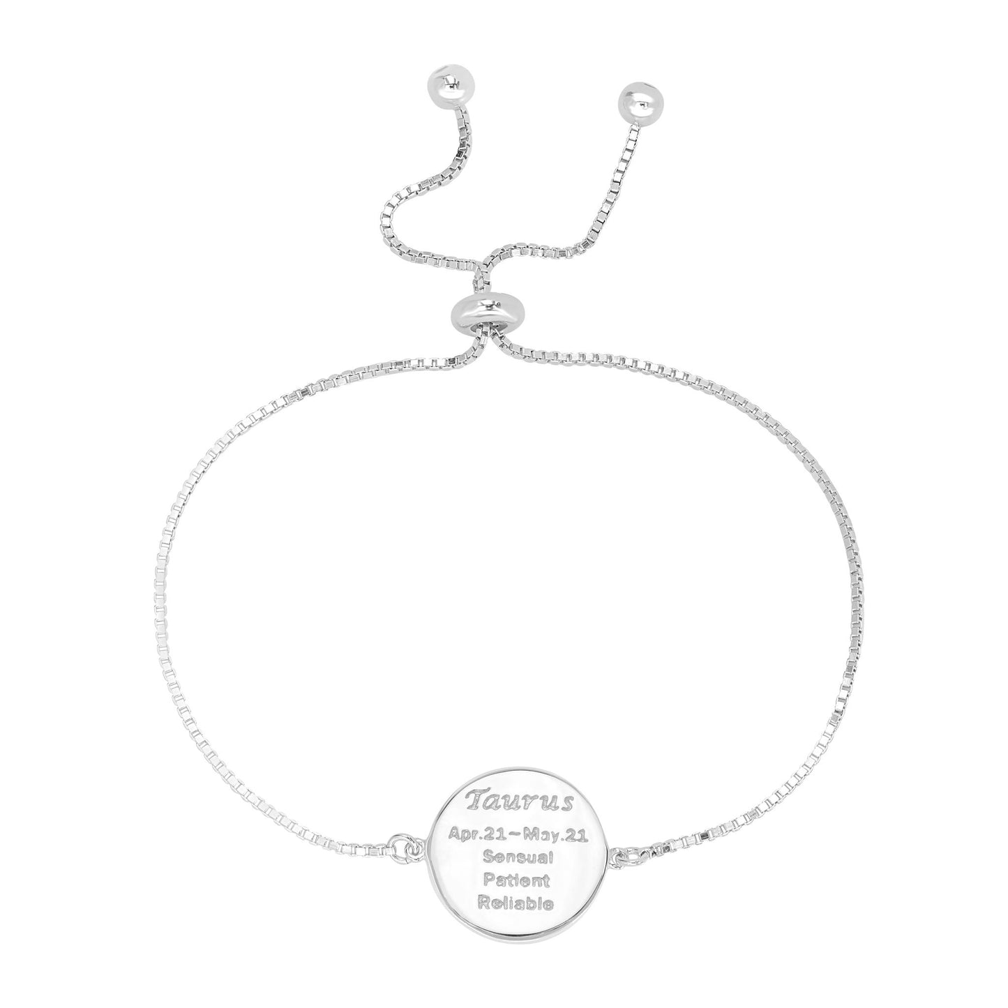 Sterling Silver Taurus Zodiac Crystal Bracelet with Adjustable Chain, 5 to 9 Inches