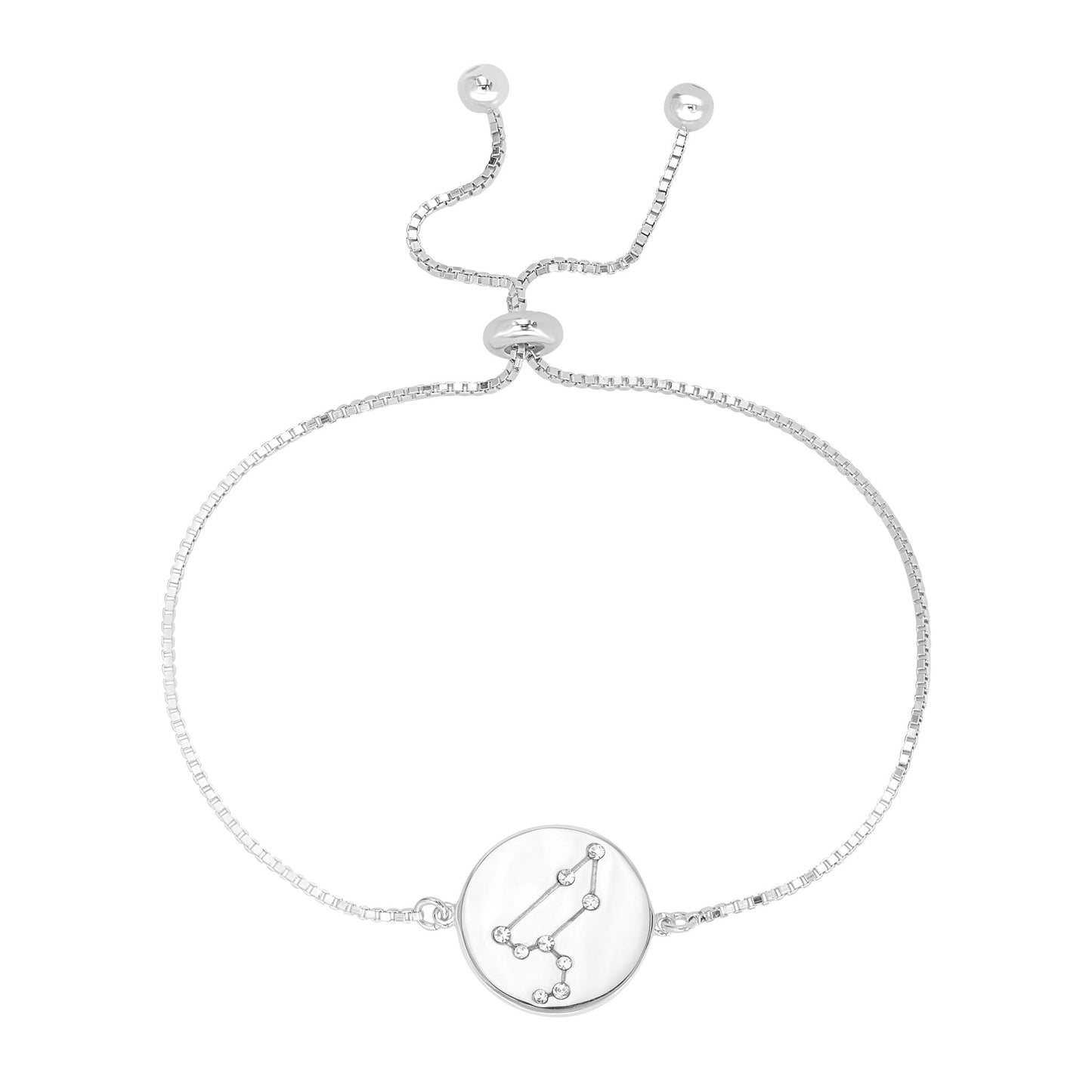 Sterling Silver Leo Zodiac Crystal Bracelet with Adjustable Chain, 5 to 9 Inches
