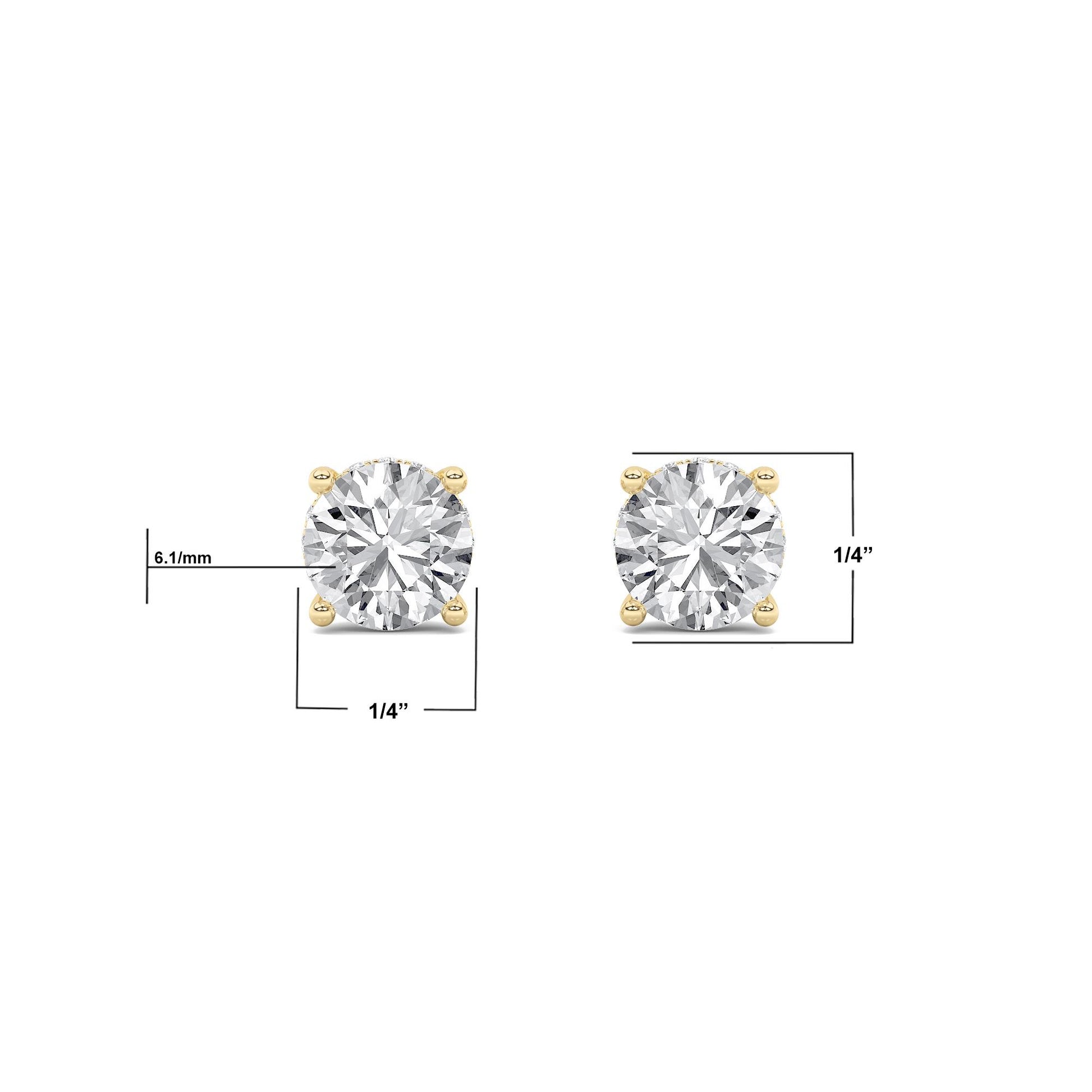 14K Gold 2.0 CTTW Lab Grown Diamond Round Stud Earrings