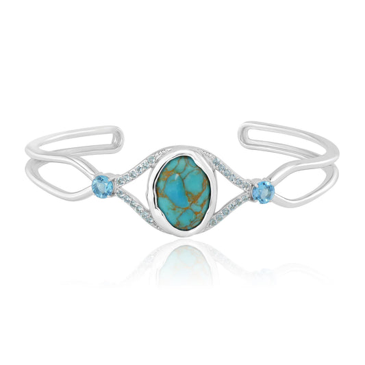 Sterling Silver Oval Turquoise Cabochon Gemstone Cuff  Bracelet