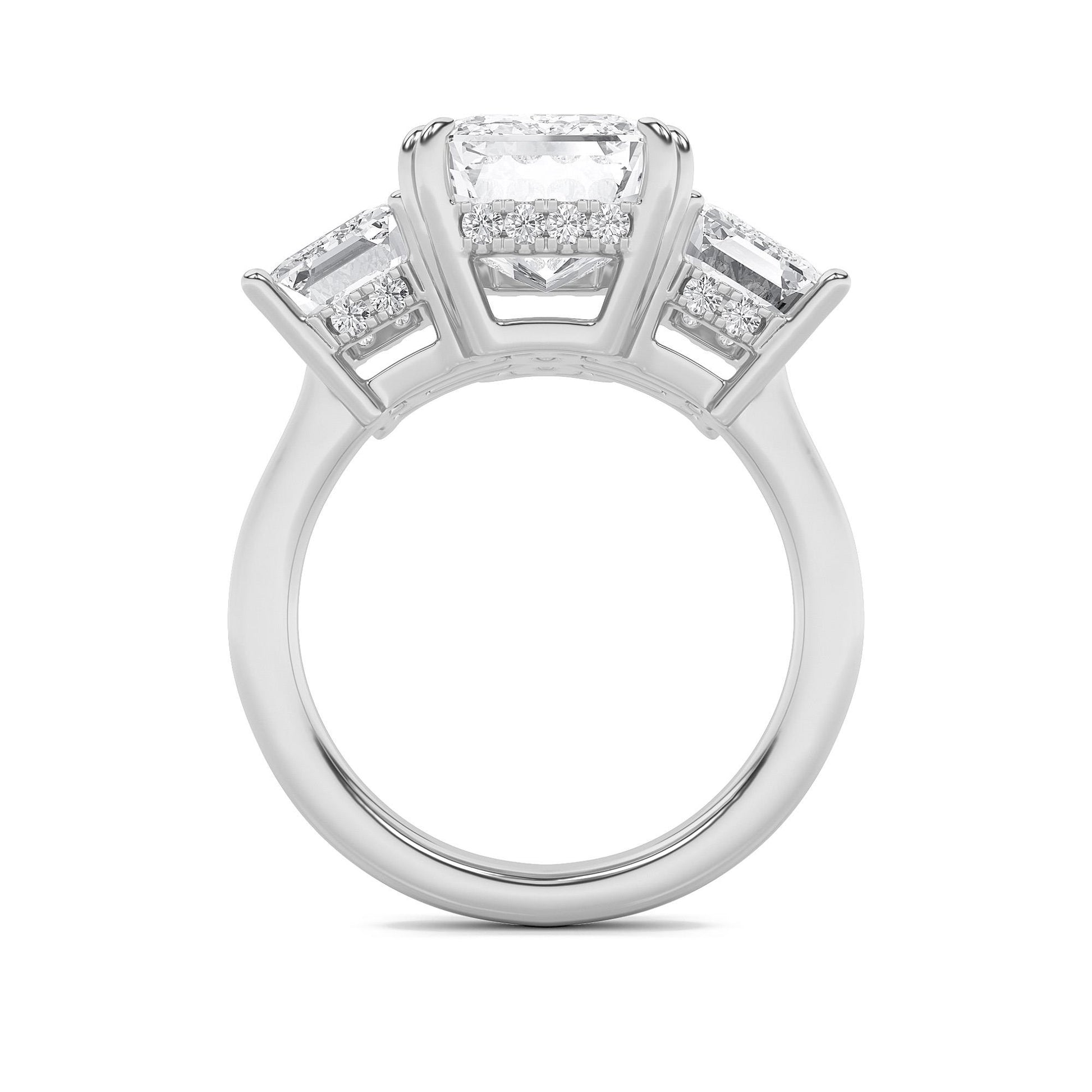 14K White Gold Lab Grown Diamond 8.3 CTTW 3-Stone Emerald Cut Ring