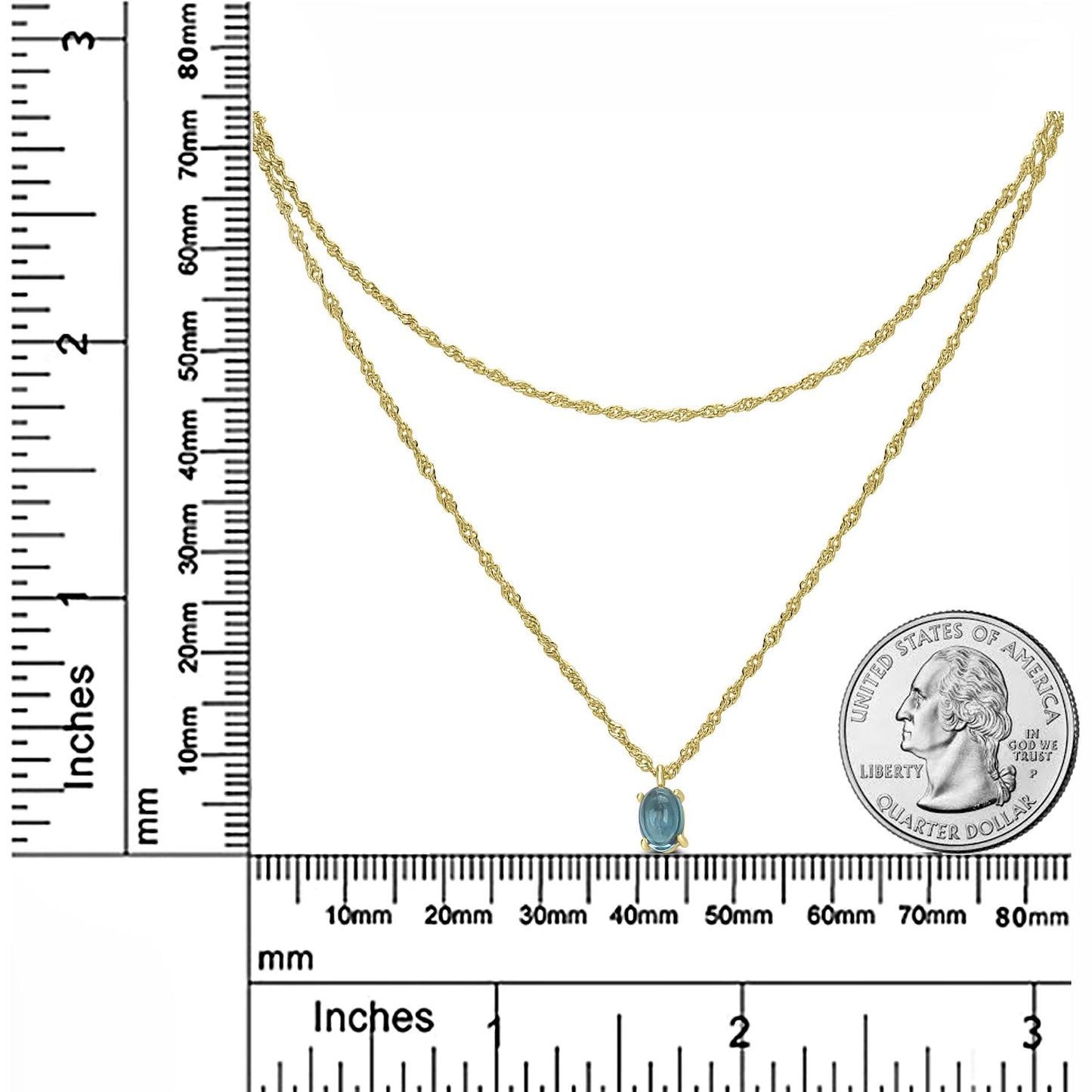 14K Gold over Sterling Silver Double Strand Swiss Blue Topaz Pendant Necklace, 18 Inches