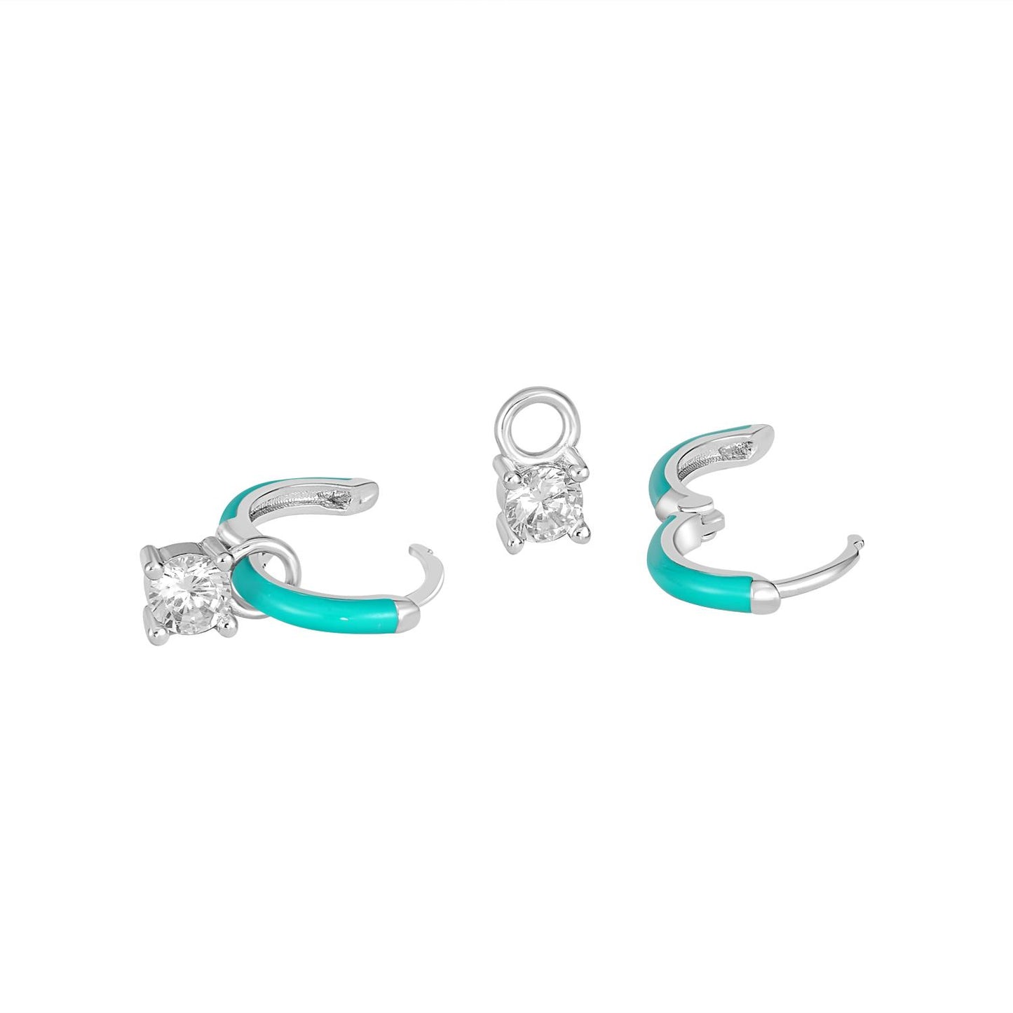 Bob Mackie Silver-Plated Brass Turquoise Enamel Cubic Zirconia Hoop Earrings