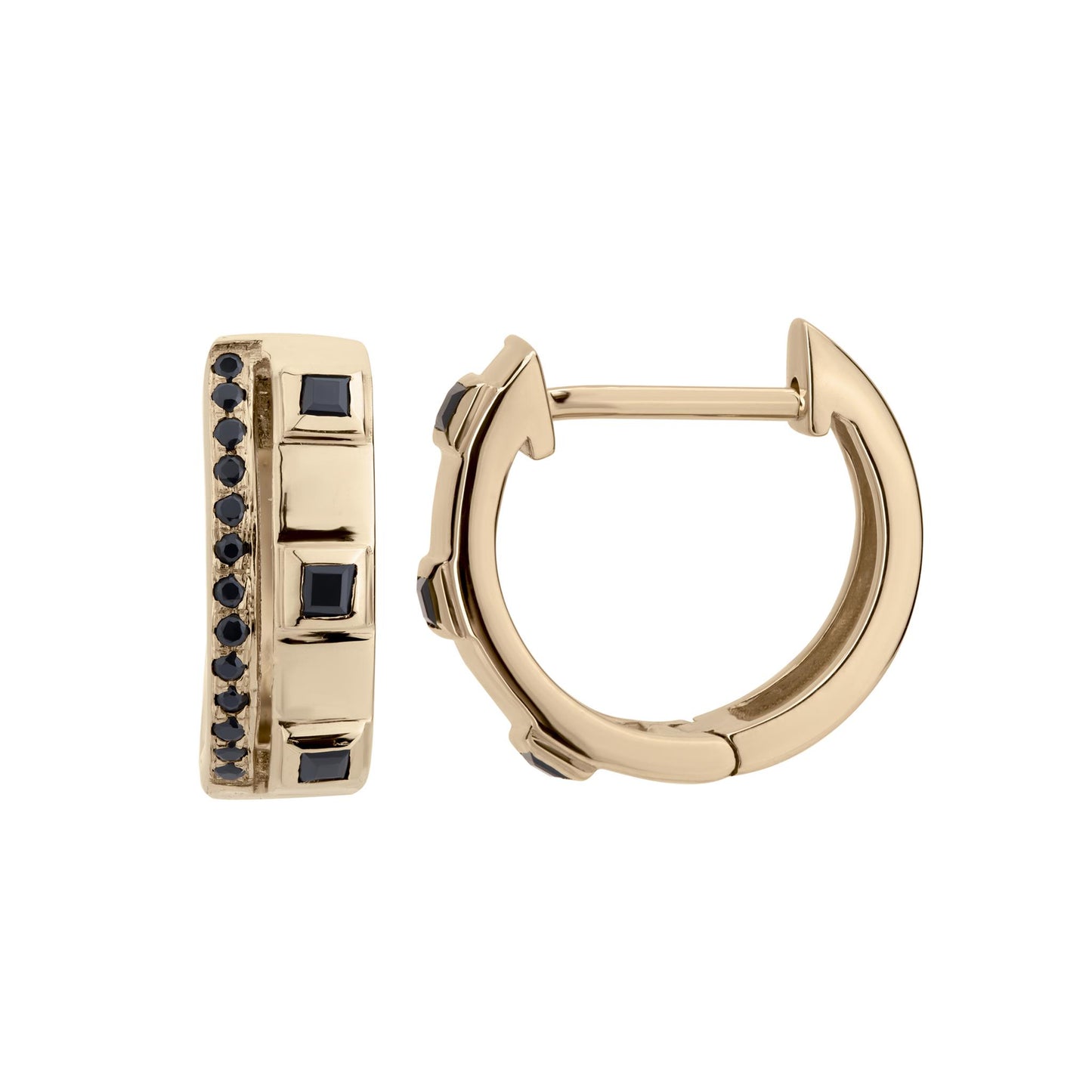 14K Gold .31 Carat Black Onyx Huggie Hoop Earrings