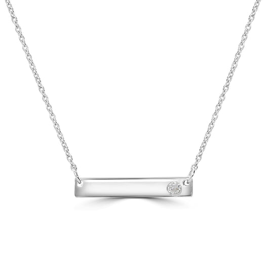Gemistry 925 Sterling Silver Bar Necklace with Genuine White Topaz Stone For Women & Girls With 16 + 4 Inch Extender Cable Chain Birthstone Jewelry Gift For Her Birthday|Wedding|Anniversary