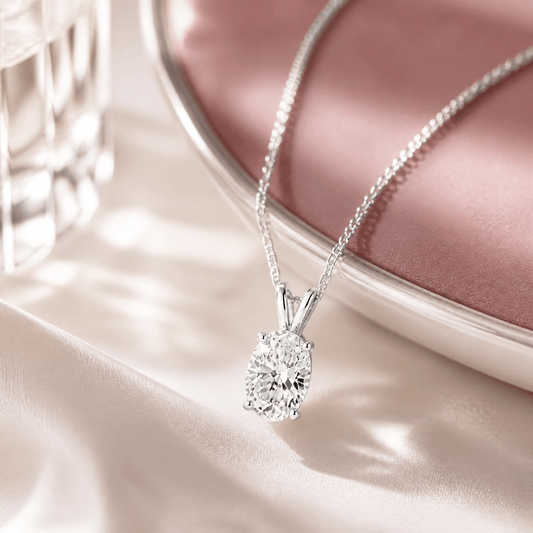 14K White Gold 3.0 CTTW Lab Grown Diamond Oval Pendant Necklace
