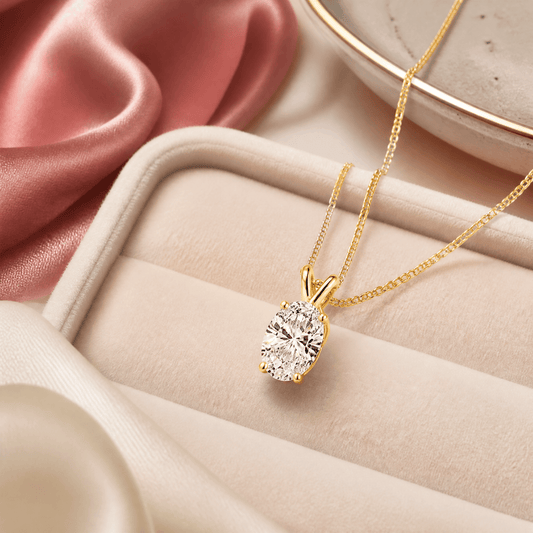 14K Gold 1.0 CTTW Lab Grown Diamond Oval Pendant Necklace