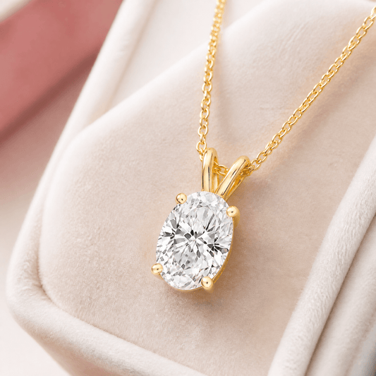 14K Gold 3.0 CTTW Lab Grown Diamond Oval Pendant Necklace