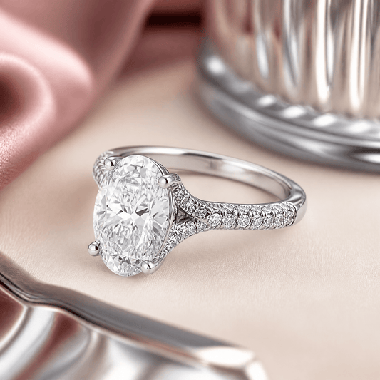 14K White Gold 2.0 CTTW Lab Grown Diamond Oval Cut Ring, Sizes 5 to 10