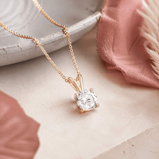 14K Gold 1.0 CTTW Lab Grown Diamond Round Pendant Necklace