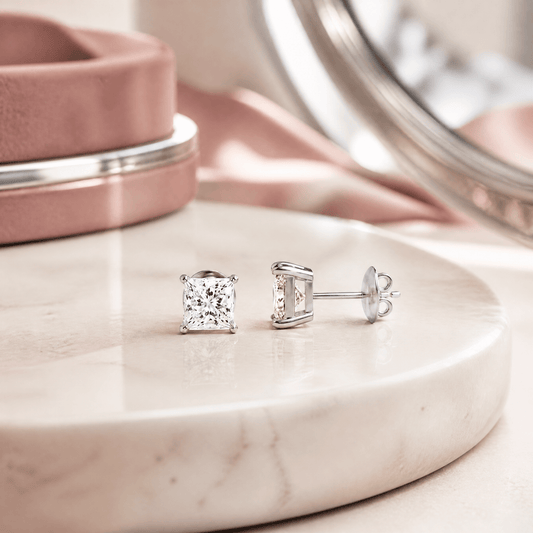 14K White Gold 5.0 CTTW Lab Grown Diamond Princess Cut Stud Earrings