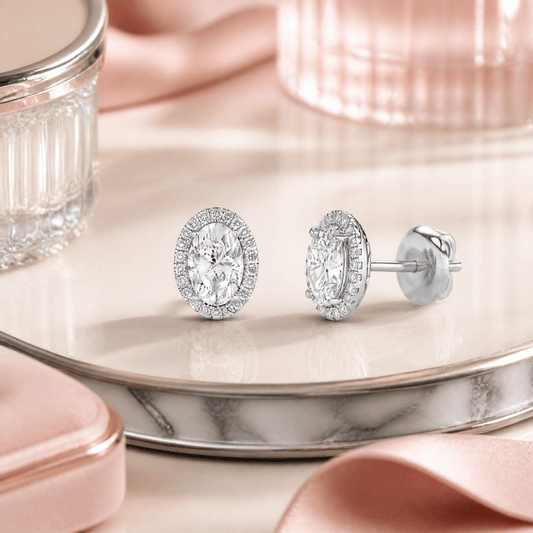 14K White Gold 3.0 CTTW Lab Grown Diamond Oval Stud Earrings