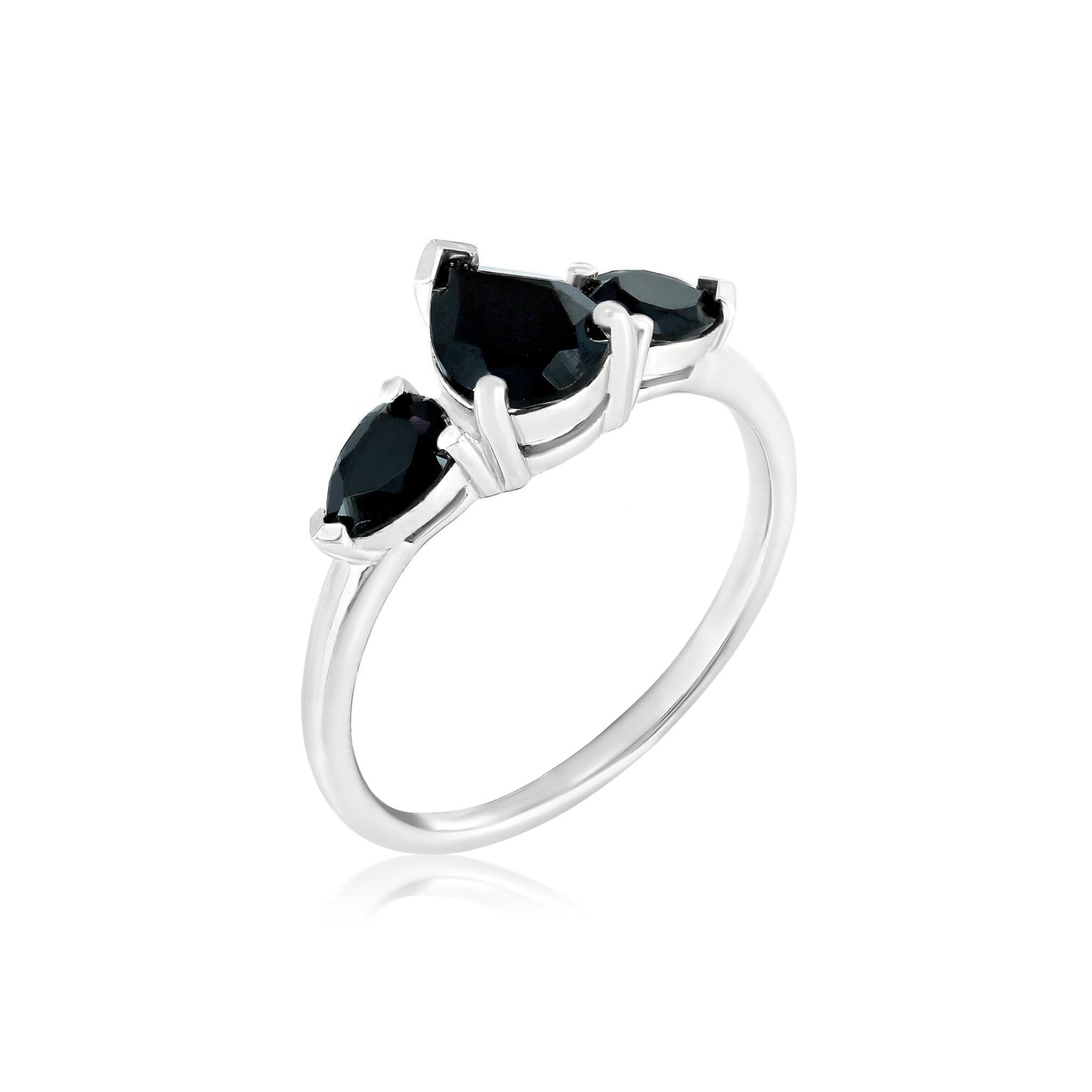 Sterling Silver Black Onyx 3-Stone Pear-Cut Ring, Sizes 7 to 9