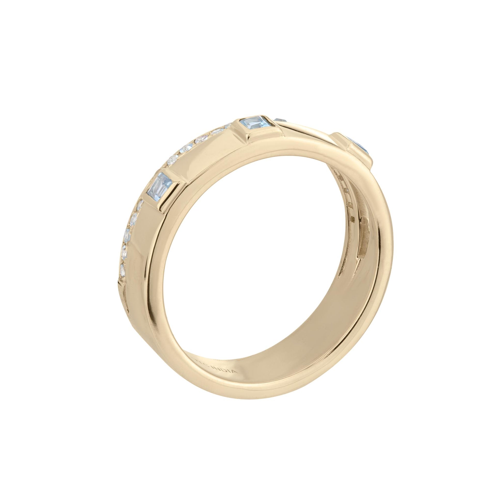 Lyla 14k Gold Pave and Blue Topaz Double Band Stackable Ring