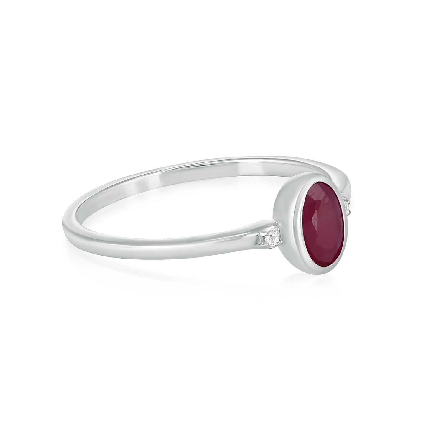 14K White Gold Oval Ruby and White Topaz Accent Midi Ring