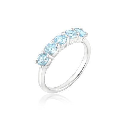 Sterling Silver Blue Topaz 5-Stone Ring , Sizes 7 to 9