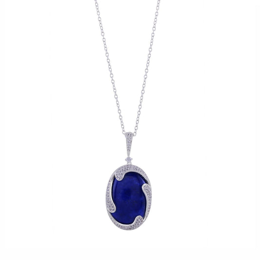 Gemistry Womens & Girls Sterling Silver Lapis with White Topaz Gemstone Wave Pendant Necklace, 18 inch Gift for Her | Wedding | Birthday | Anniversary