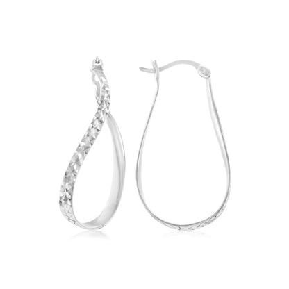 Judy Crowell Jewelry Sterling Silver Diamond Cut and High Polish Inside-Out Oval Twist Hoop Earrings