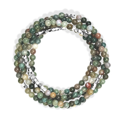 Silver-Plated Brass Jasper Gemstone Beaded Wrap Bracelet or Necklace, 35 Inches