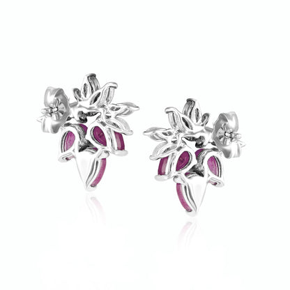 14K White Gold Ruby and White Topaz Stud Earrings