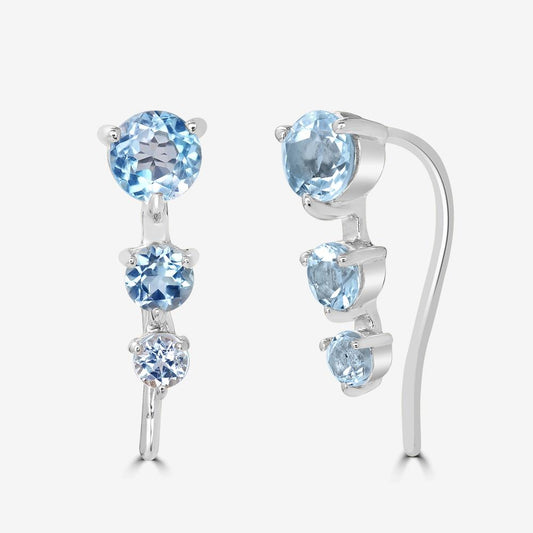 Sterling Silver Blue Topaz Gemstone Stud Drop Earrings