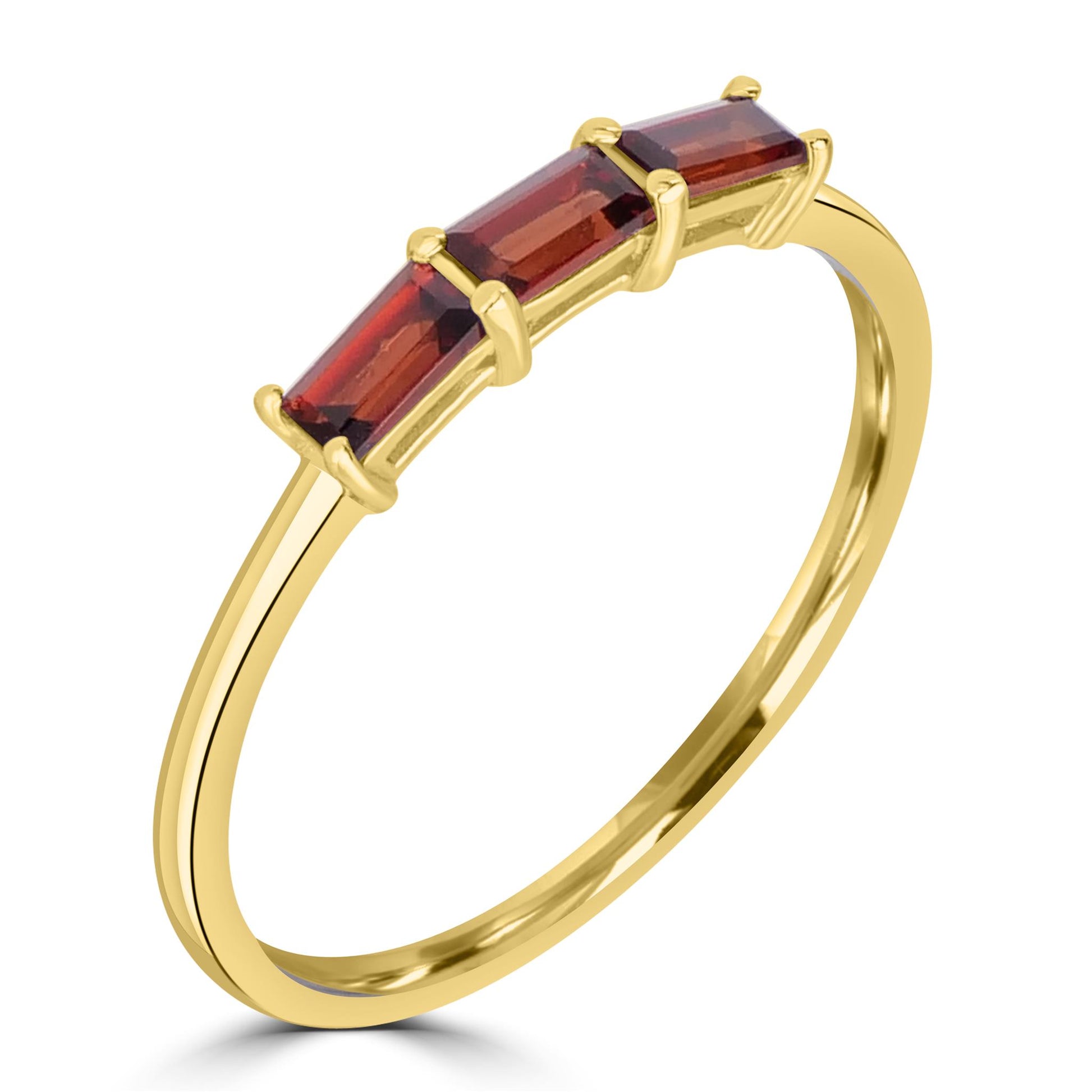 Heidi 14k Gold over Sterling Silver Garnet Gemstone Stackable 3-Stone Baguette Ring