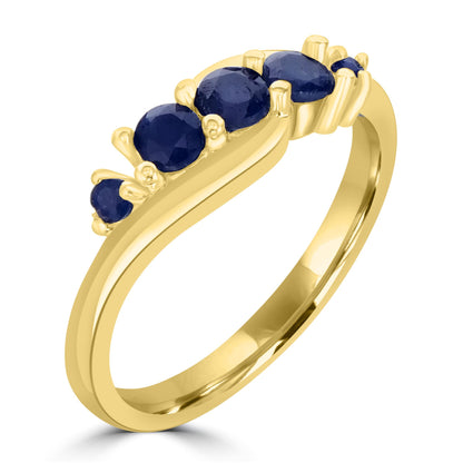 Angela 14K Gold Over Sterling Silver Blue Sapphire 5-Stone Wave Ring, Sizes 6 to 8