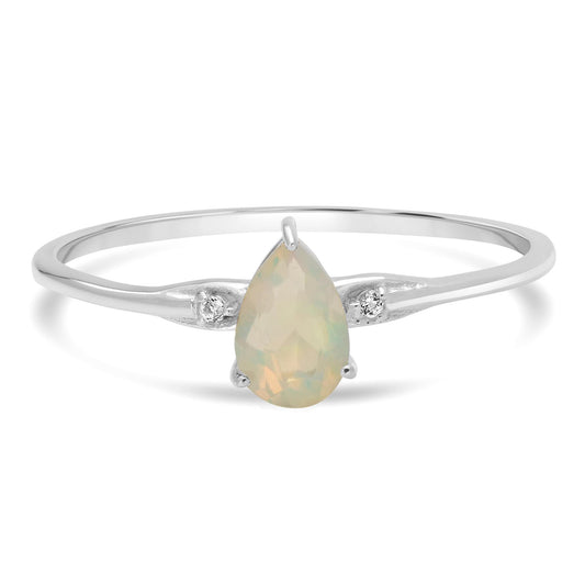 Dew 14k Gold Ethiopian Opal Gemstone Stackable Pear Ring