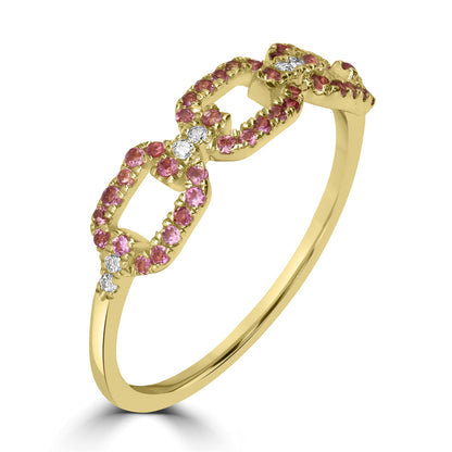 Alice 14k Gold Pink Tourmaline Gemstone Link Stackable Ring