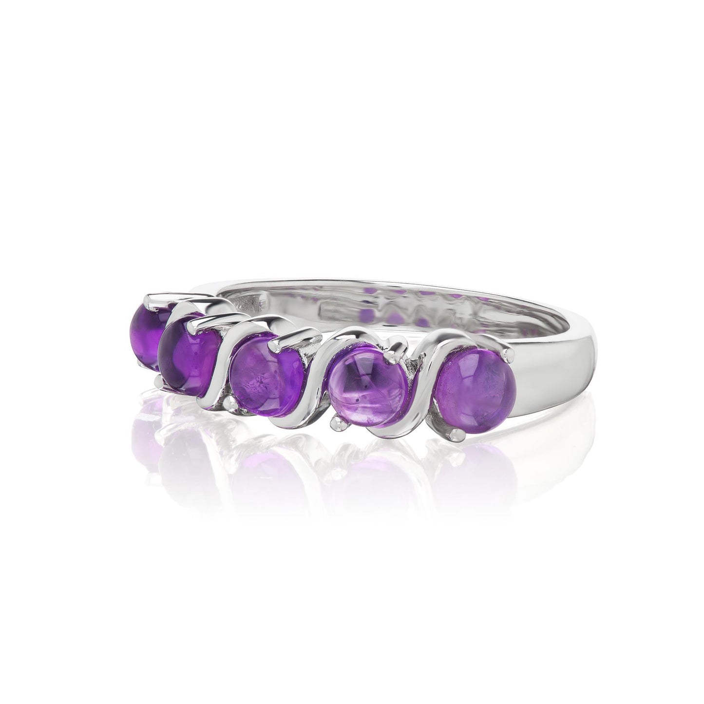 GG Collection Sterling Silver Amethyst 5-Stone Swirl Ring, Sizes 6 to 8