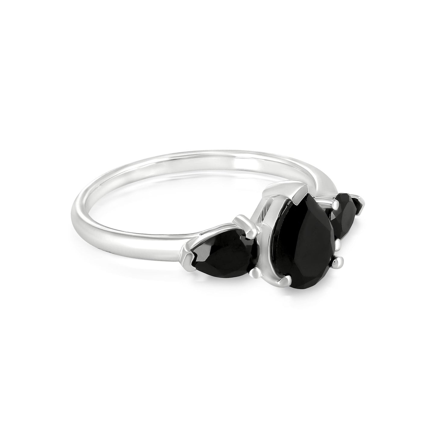 Sterling Silver Black Onyx 3-Stone Pear-Cut Ring, Sizes 7 to 9