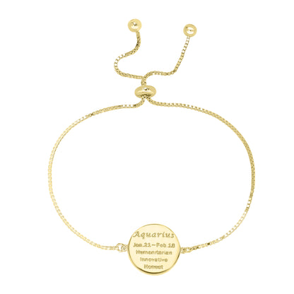 Sterling Silver or Gold Over Sterling Silver Aquarius Zodiac Crystal Bracelet with Adjustable Chain 5 to 9 Inches