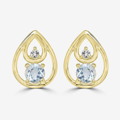 Gemistry 14K Gold Over 925 Sterling Silver Round Blue & White Topaz Stud Earrings