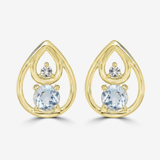 14K Gold Over Sterling Silver Round Blue and White Topaz Stud Earrings