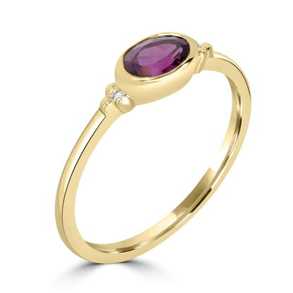 East-West 14k Gold over Sterling Silver Rhodolite Gemstone Stackable Solitaire Bezel Ring