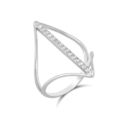 14K White Gold Round Diamond Wave Ring, .22 Carats, Sizes 6 to 8