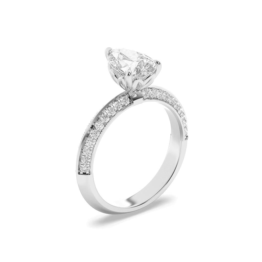 14K White Gold Lab Grown Diamond 2.0 CTTW Pear Cut Center Stone Ring