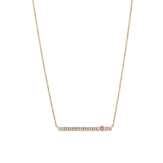 Gemistry Classic Womens or Girls 14K Yellow Gold Genuine Amethyst Gemstone Bar Pendant Necklace Birthstone Jewelry Gift for Her Birthday| Wedding | Anniversary