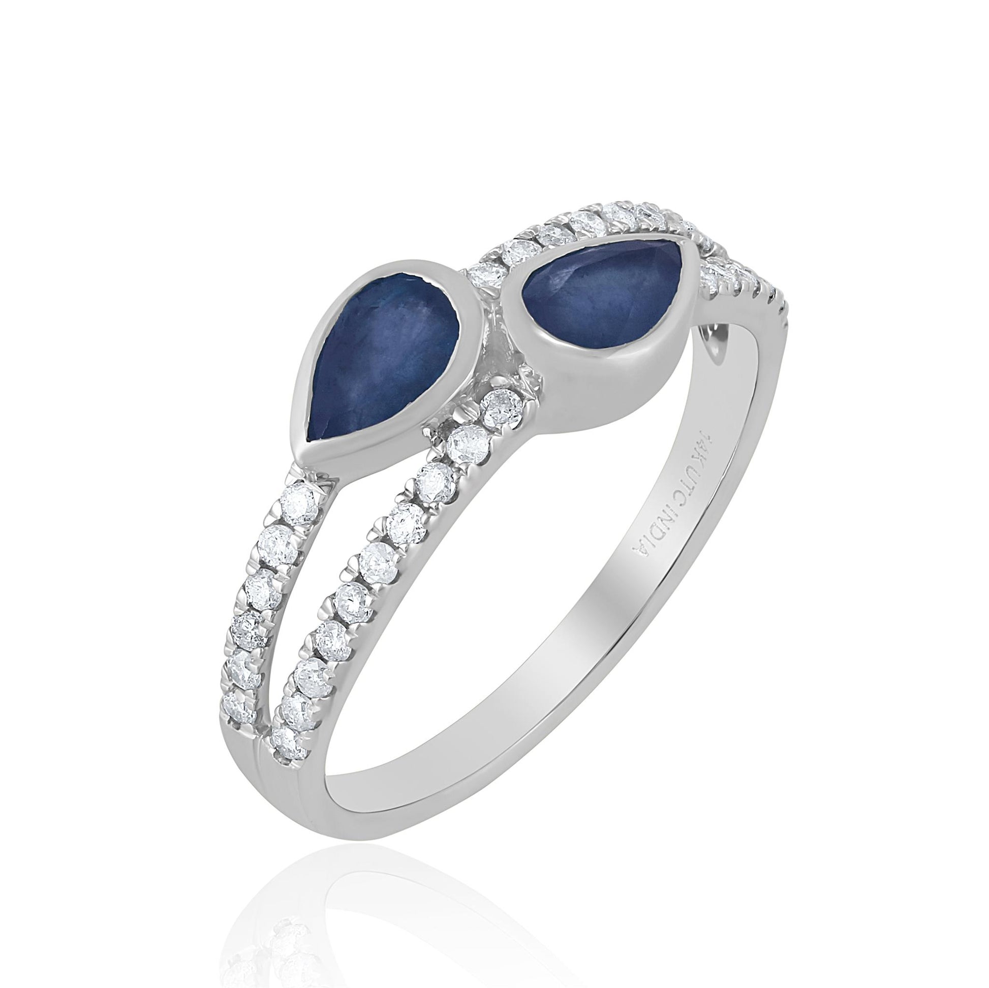 14K White Gold Sapphire and White Topaz Bypass Ring