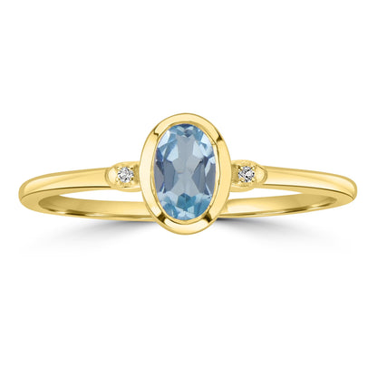 Kate 14K Gold Over Sterling Silver Aquamarine and White Topaz Stackable Oval Ring, Sizes 6 to 8