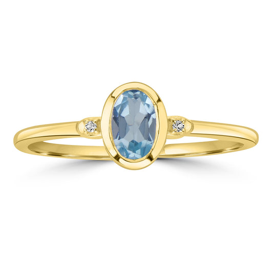 Kate 14K Gold Over Sterling Silver Aquamarine and White Topaz Stackable Oval Ring, Sizes 6 to 8