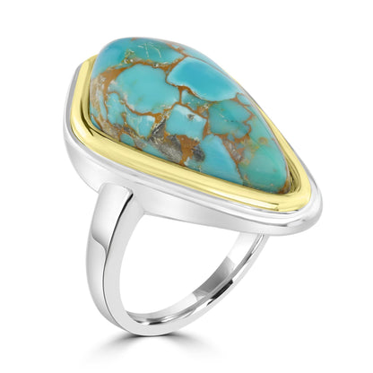 GG Collection 2-Tone Sterling Silver Sonoran Turquoise Freeform Ring, Sizes 5 to 10