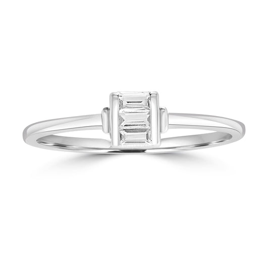 Ava Sterling Silver White Topaz Stackable 3-Stone Baguette Ring, Sizes 6 to 8